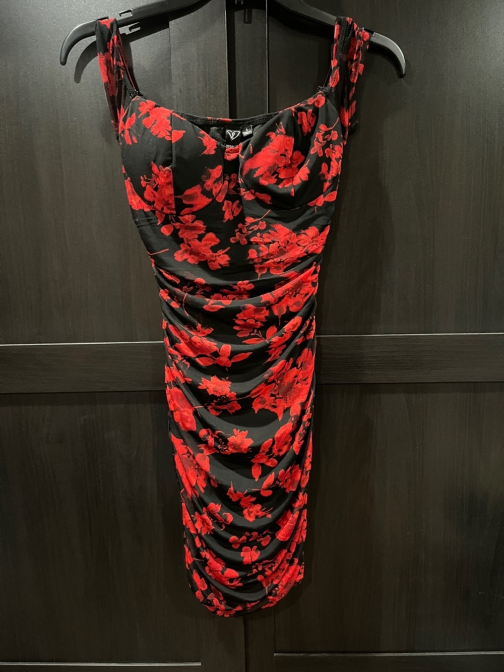 Windsor Black Midi Dress with Red Floral Print